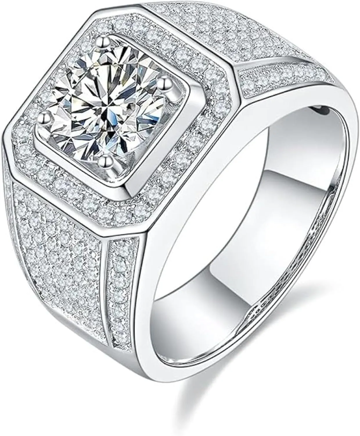 18K Gold Men's Wedding Rings,2 Carat Diamond Ring D-color VVS1,Luxuriously Studded Trendsetting Full Diamond Design,Father's Day Gift