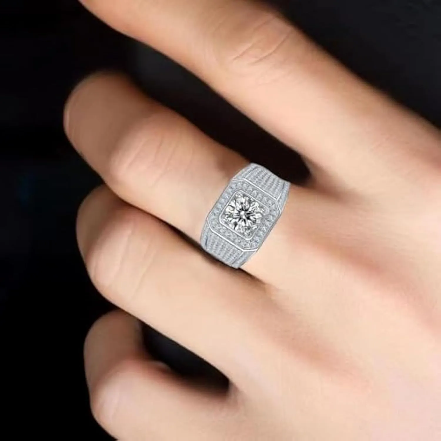 18K Gold Men's Wedding Rings,2 Carat Diamond Ring D-color VVS1,Luxuriously Studded Trendsetting Full Diamond Design,Father's Day Gift