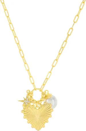 18K Gold Plated Charm Necklace - Cute Heart, Pearl, CZ, Bow, Coin, Star, MOP, Charms on Paperclip Chain - Stack Layer Gift Ideas for Women for Her