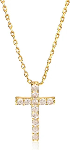 18K Gold Plated Cross Necklace for Women with Zircon Stone Studs | Lightweight Adjustable 18K Gold Plated Chain included