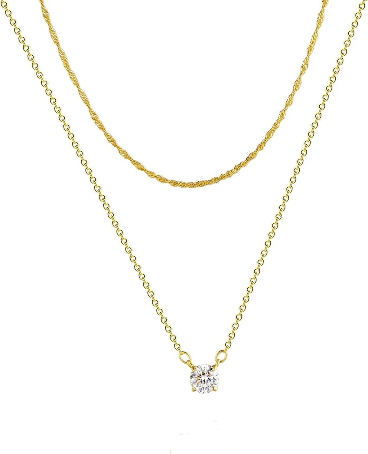 18K Gold Plated CZ Starfish Moon Pendant Necklace for Women Created Round White Opal Choker Necklace Dainty Gold Lucky Horseshoe Pearl Necklace Stainless Steel Jewelry