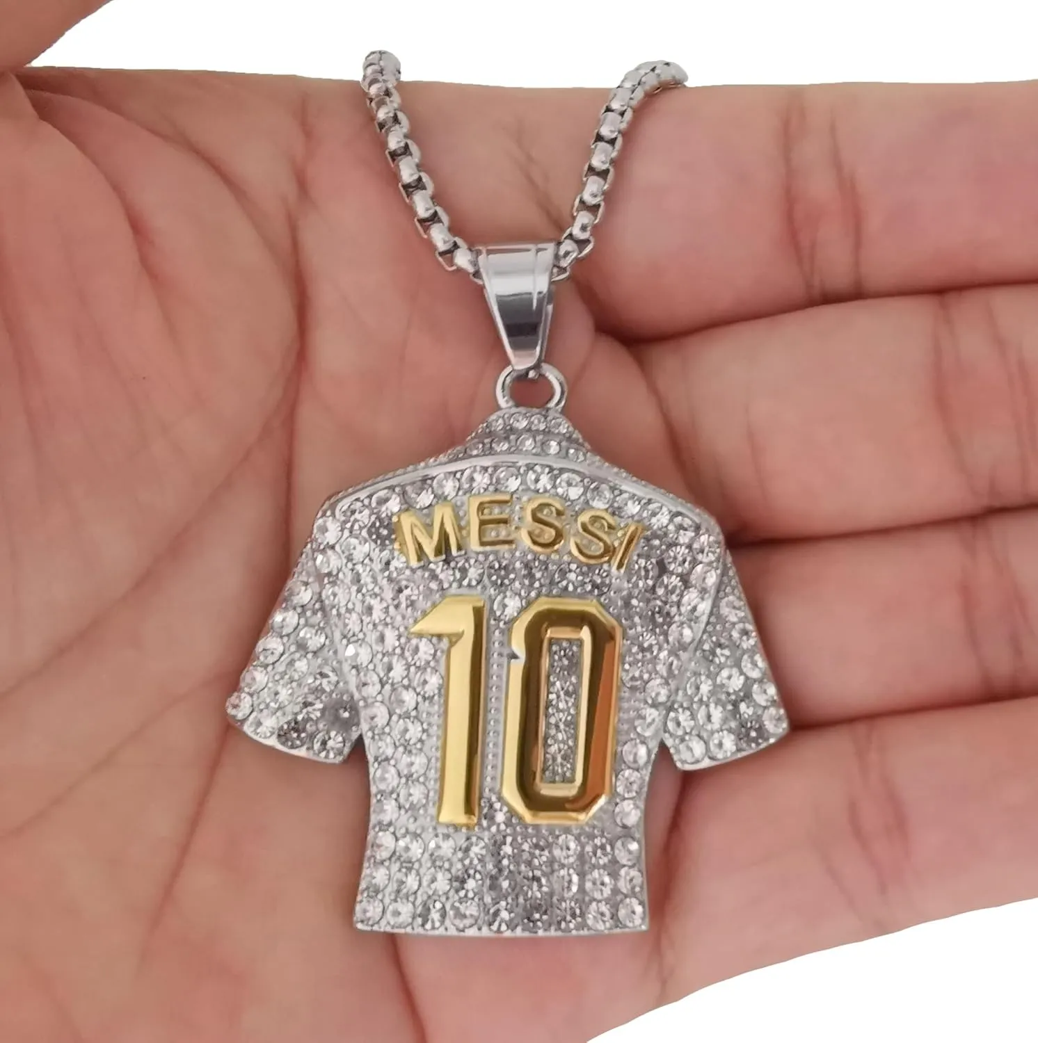 18K gold-plated | Silvery-plated Argentina 10 Soccer Jersey Number 10 Necklace | No.10 Football Star Necklace | Soccer Player Miami 10 Pendant Hip Hop Necklace for Men Women 24