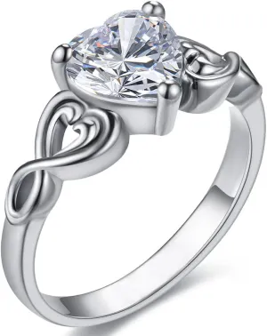 18K Rose gold Plated Love Heart Cubic Zirconia Promise Halo Engagement Promise Eternity Valentine's Day Ring for Women Size 6-10
