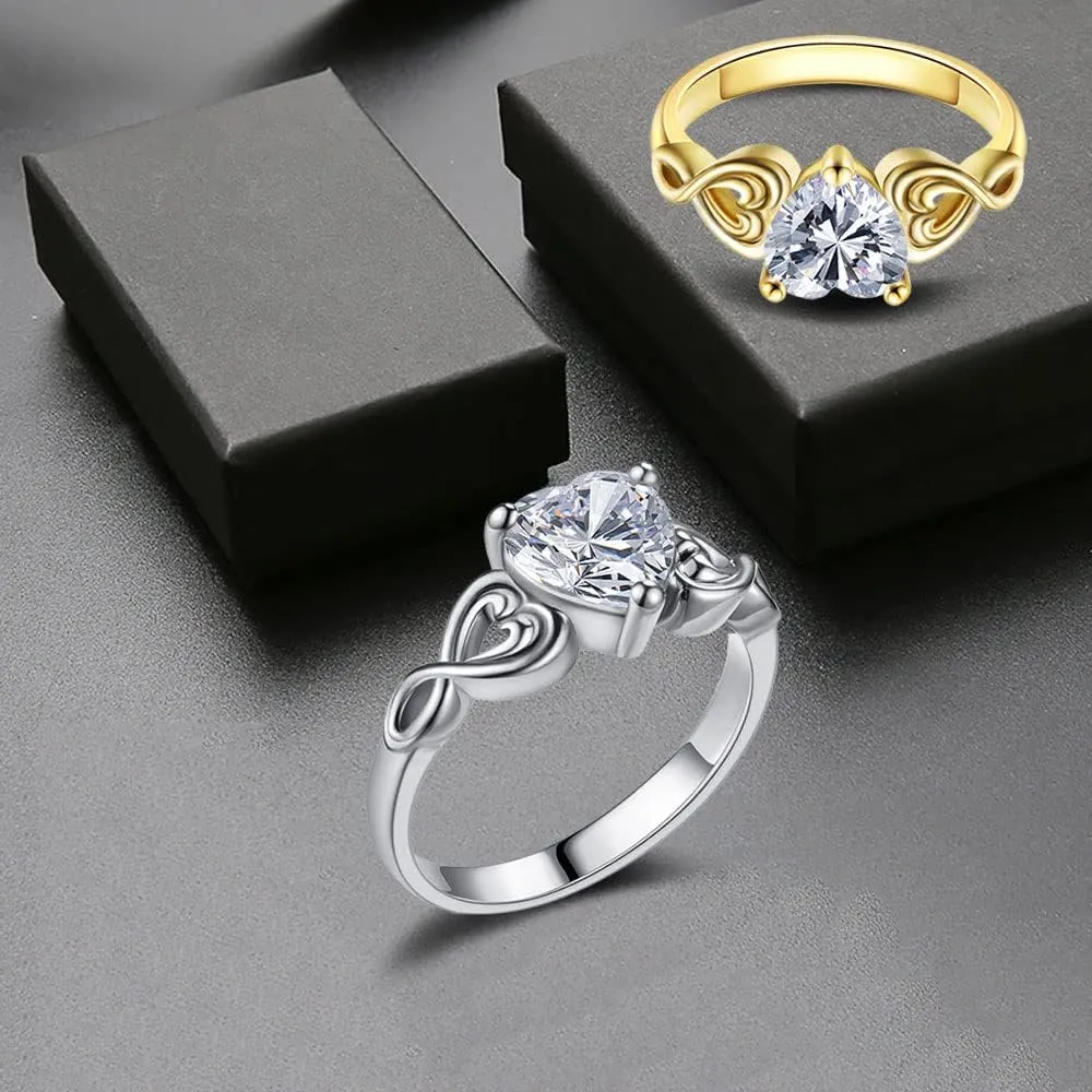 18K Rose gold Plated Love Heart Cubic Zirconia Promise Halo Engagement Promise Eternity Valentine's Day Ring for Women Size 6-10