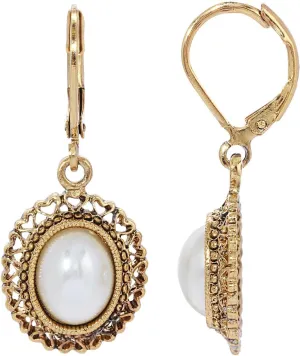 1928 Jewelry Oval Stone Heart Frame Drop Earrings For Women, Lever Back, 14K Gold Dipped, Made In USA