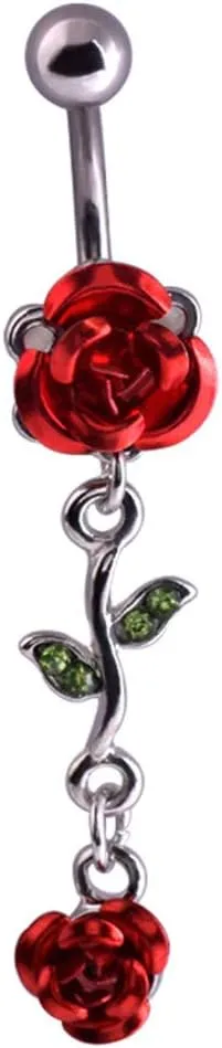 1Pc Belly Button Ring Women Dual Rose Flower Navel Ring Body Piercing Jewelry Gift Red