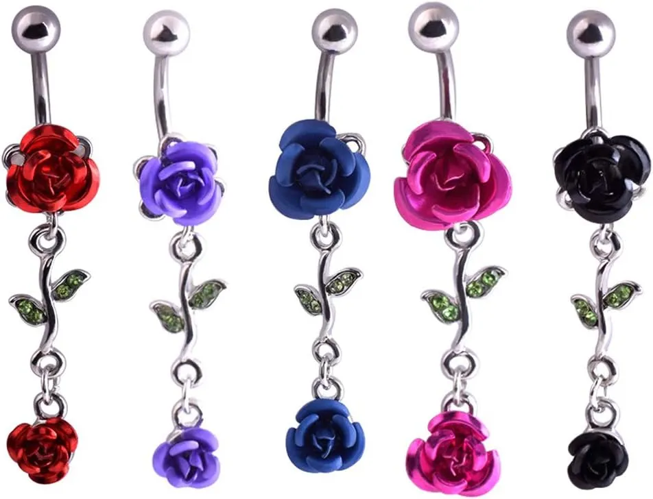 1Pc Belly Button Ring Women Dual Rose Flower Navel Ring Body Piercing Jewelry Gift Red