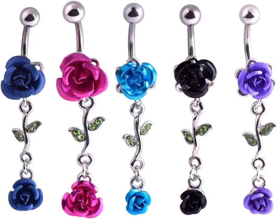 1Pc Belly Button Ring Women Dual Rose Flower Navel Ring Body Piercing Jewelry Gift Red