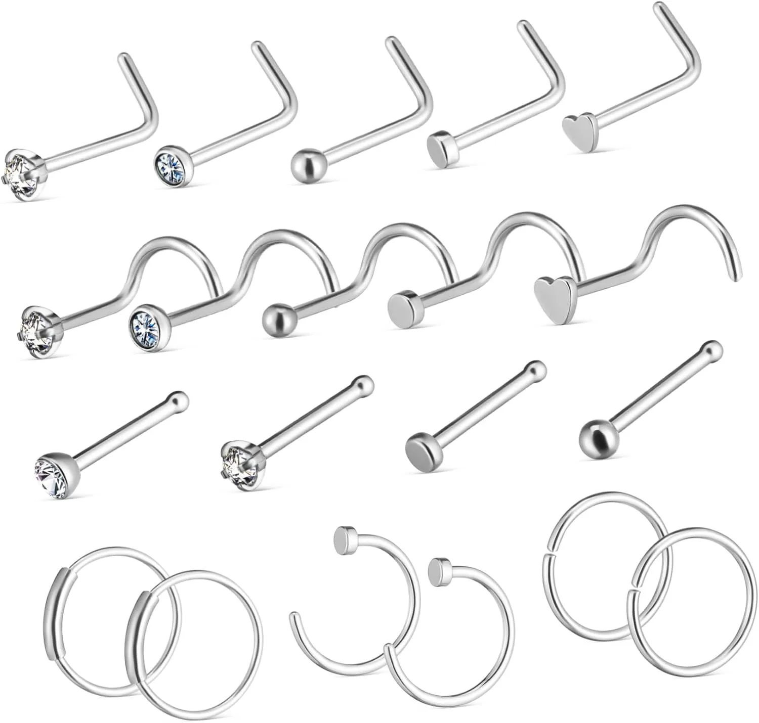 1Set Stainless Steel Nose Piercing Bling Nose Rings Studs Hoops for Women Smooth Surface Secure Fit Easy to Use Fashionable Versatile Jewelry
