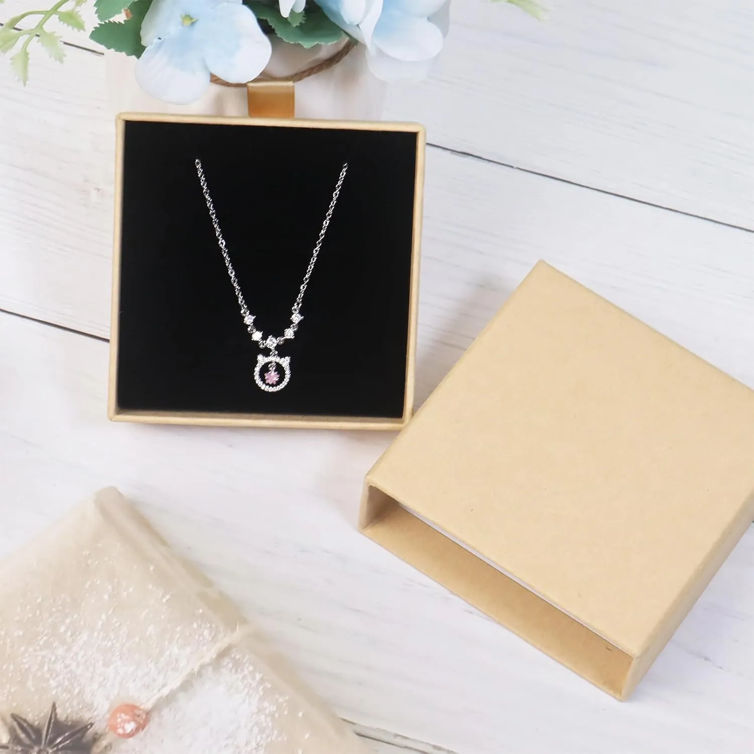 2 Pack Jewelry Gift Boxes for Bracelet Necklace, 9 9 3cm Small Gift Boxes for Jewelry Earring Gift Boxes for Birthday, Anniversary, Christmas(Kraft)