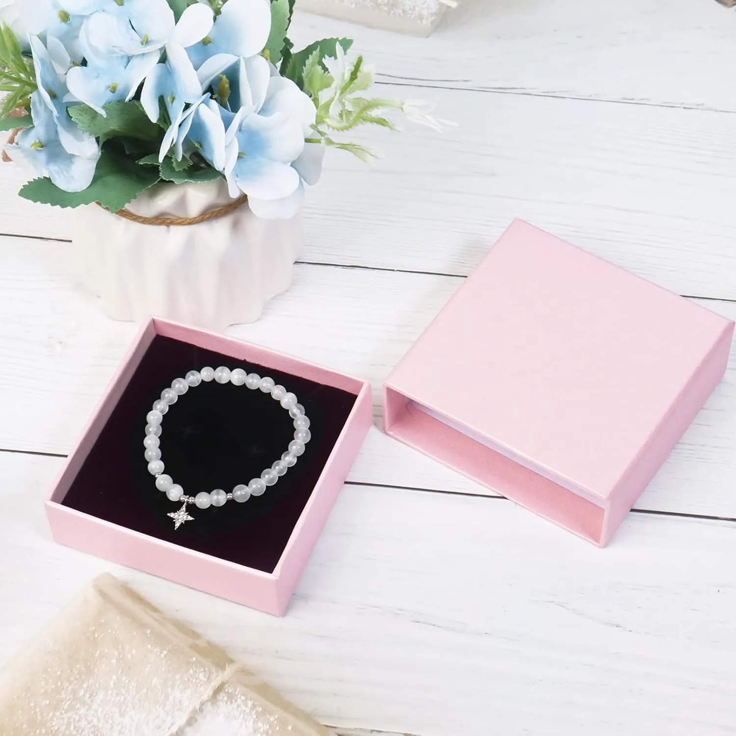 2 Pack Jewelry Gift Boxes for Bracelet Necklace, 9 9 3cm Small Gift Boxes for Jewelry Earring Gift Boxes for Birthday, Anniversary, Christmas(Light Pink)