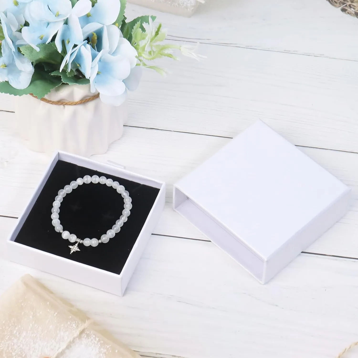 2 Pack Jewelry Gift Boxes for Bracelet Necklace, 9 9 3cm Small Gift Boxes for Jewelry Earring Gift Boxes for Birthday, Anniversary, Christmas(White)