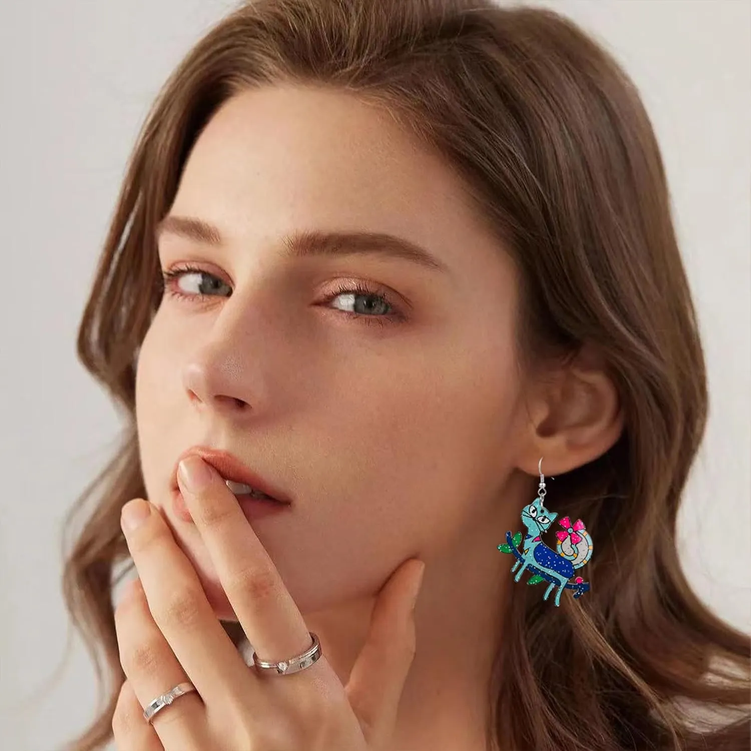 2 Pair Acrylic Cute Animal Cat Cow Drop Earrings Dangle Earrings Unique Cat Flower Statement Earrings for Women