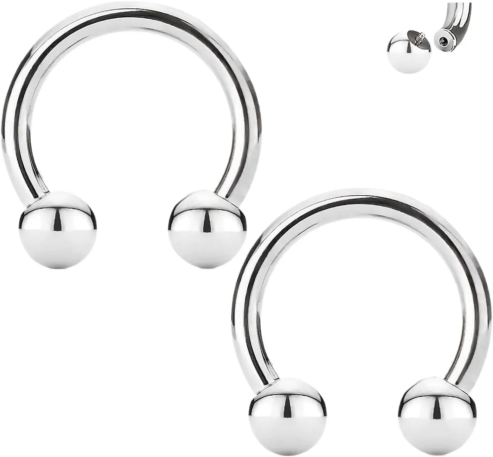 2 Pc Internal Threaded Horseshoe Nose Lip Septum Tongue Ring Piercing 14G 10 mm Body Unique Jewelry Delicate Design Piercing Steel Surgical For Women
