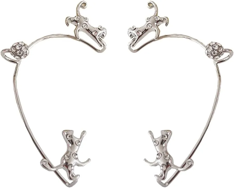 2 Pcs Cute Cat Earrings Cuffs Bling Crystal Climber Wrap Around Earrings Non Piercing Cartilage Ear Clip Creative Fake Earrings Unique Cat Ear Clip Jewelry