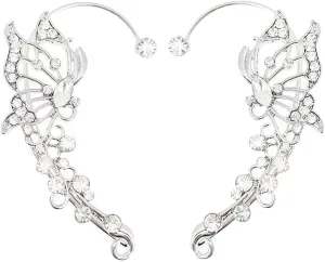 2 Pcs Rhinestone Butterfly Earring Cuffs Bling Crystal Climber Cuff Wrap Around Earrings Non Piercing Ear Clip Unique Fake Earrings Ear Clip Jewelry