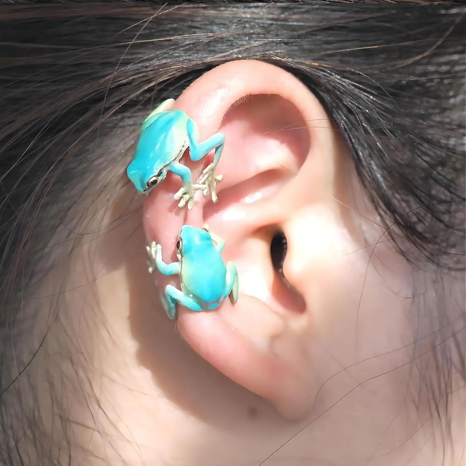 2024 Latest Tree Frog Ring Ear Cuff Adjustable Handmade Jewelry Animal Creative Vintage Punk Style Frogs Shaped Ring Earrings for Women Non Piercing