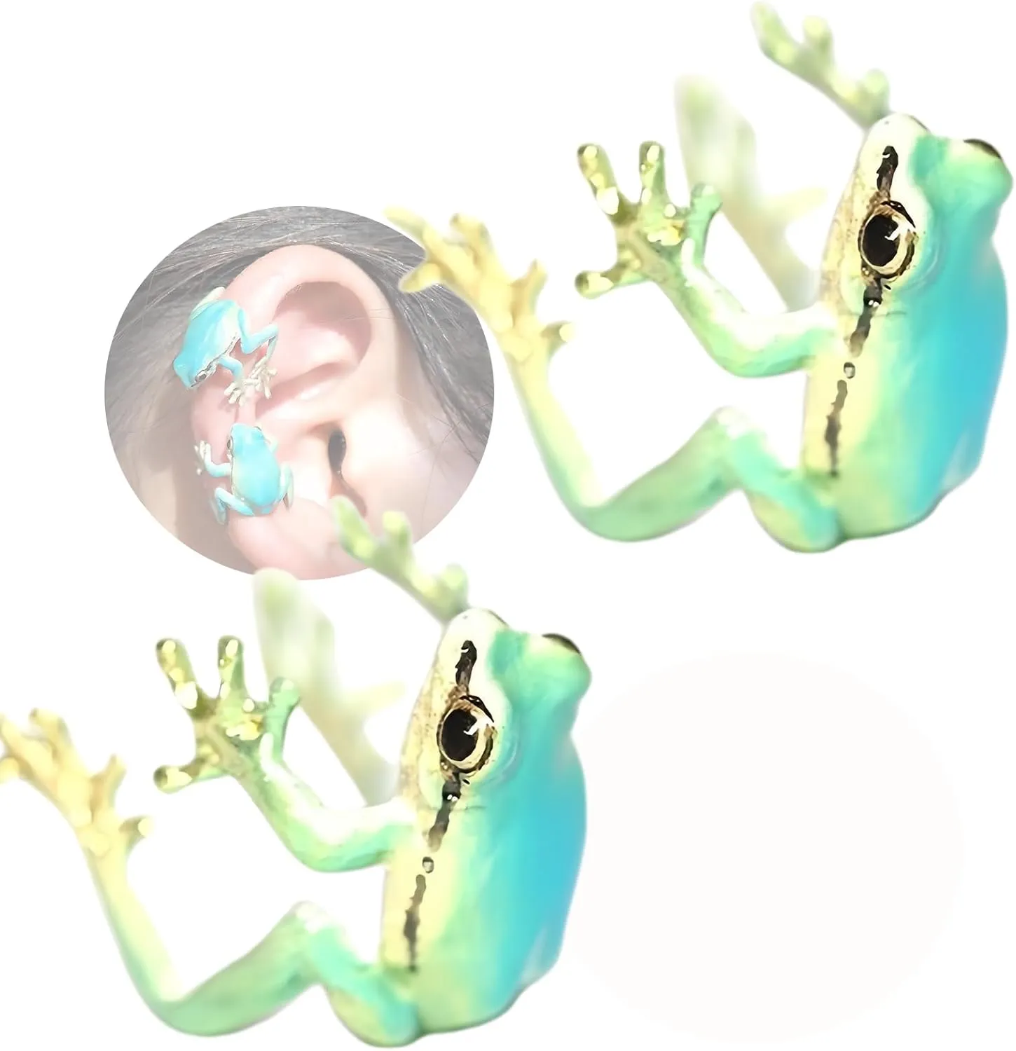 2024 Latest Tree Frog Ring Ear Cuff Adjustable Handmade Jewelry Animal Creative Vintage Punk Style Frogs Shaped Ring Earrings for Women Non Piercing