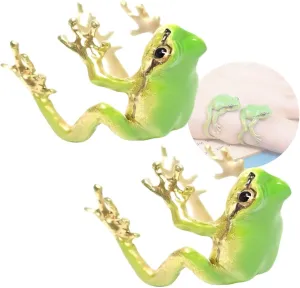 2024 Latest Tree Frog Ring Ear Cuff Adjustable Handmade Jewelry Animal Creative Vintage Punk Style Frogs Shaped Ring Earrings for Women Non Piercing
