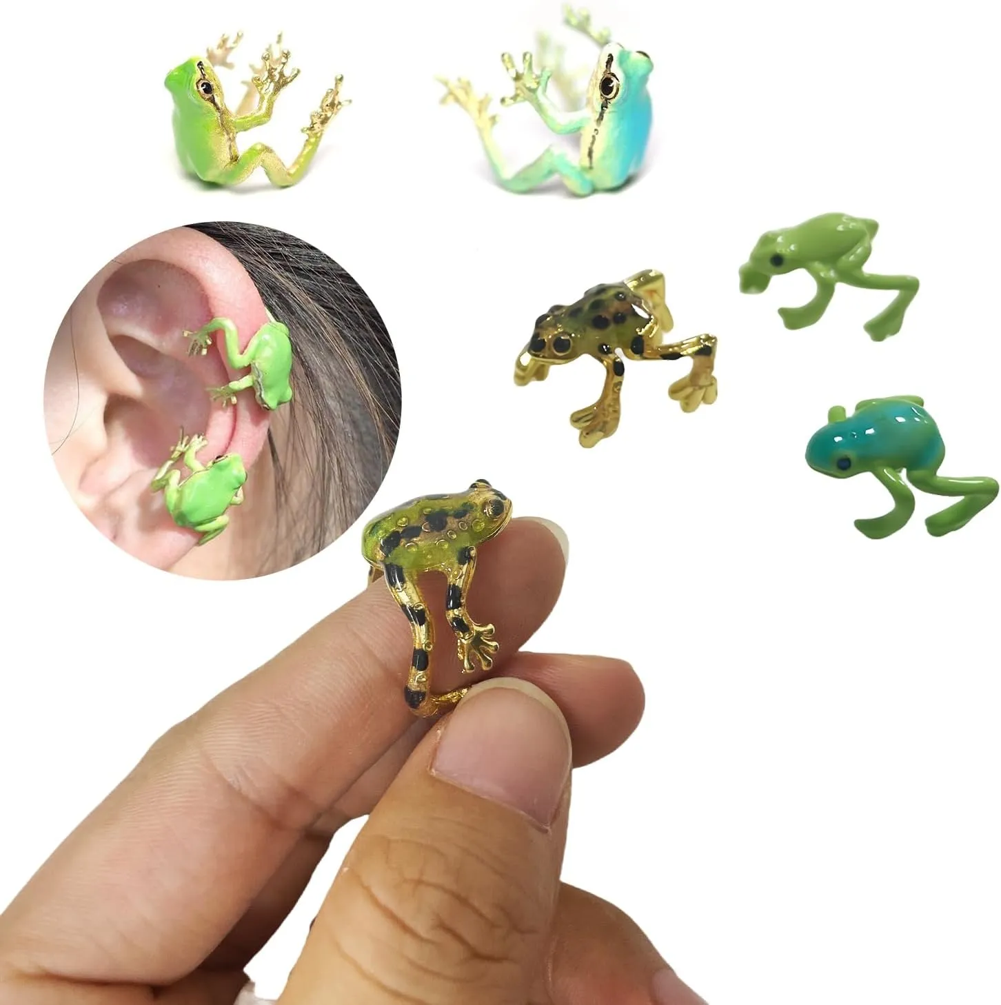 2024 Latest Tree Frog Ring Ear Cuff Adjustable Handmade Jewelry Animal Creative Vintage Punk Style Frogs Shaped Ring Earrings for Women Non Piercing