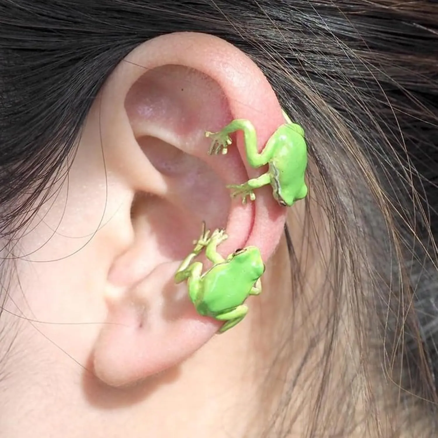 2024 Latest Tree Frog Ring Ear Cuff Adjustable Handmade Jewelry Animal Creative Vintage Punk Style Frogs Shaped Ring Earrings for Women Non Piercing
