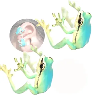 2024 Latest Tree Frog Ring Ear Cuff Adjustable Handmade Jewelry Animal Creative Vintage Punk Style Frogs Shaped Ring Earrings for Women Non Piercing