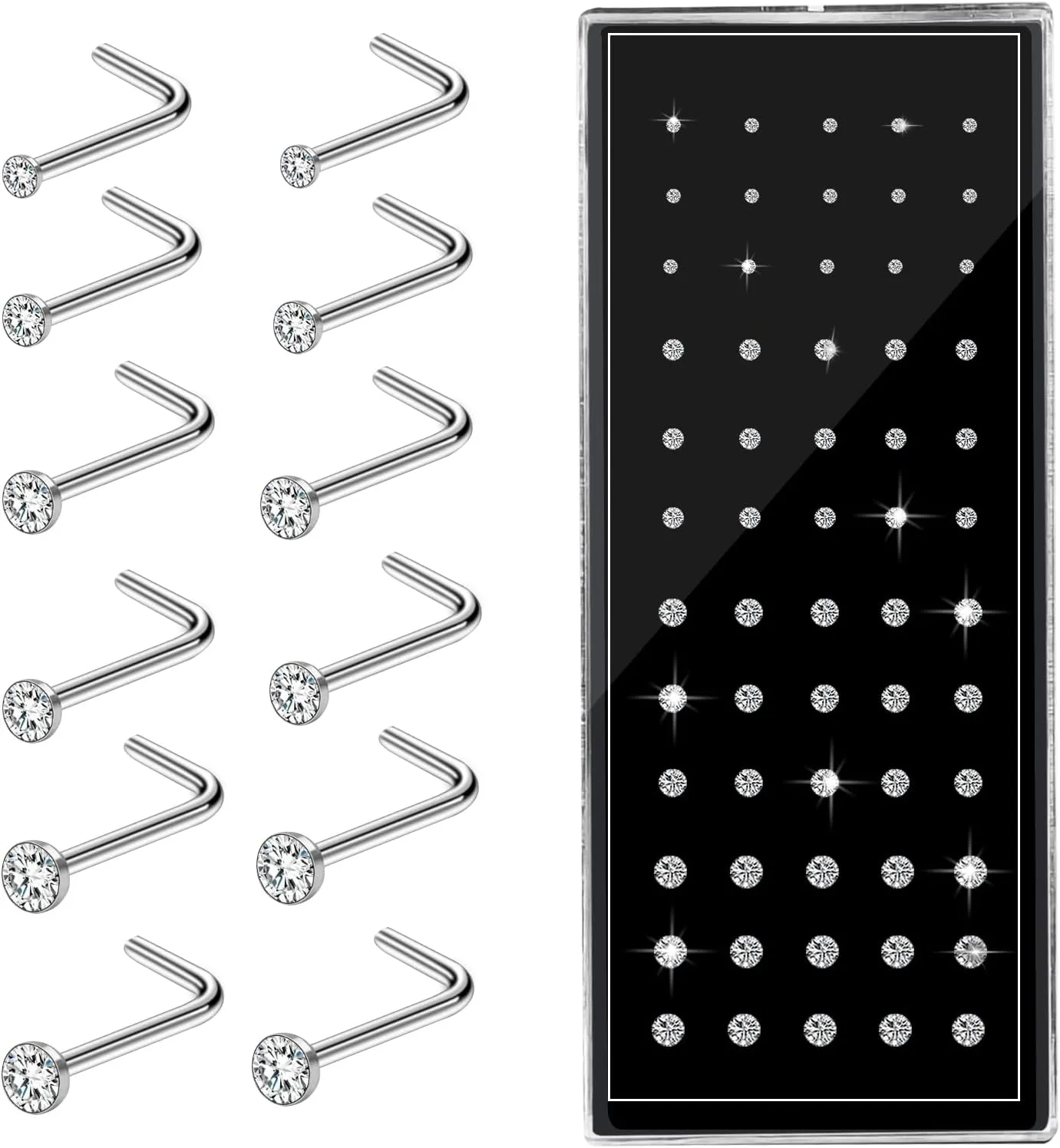 24-60pcs Nose Rings, Nose Studs, 18G-23G (1.5mm 1.8mm 2mm 2.5mm 3.0mm)