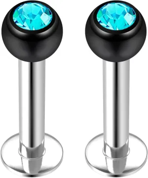 2pc 14g Stainless Steel Labret Studs 14 Gauge 5/16 8mm 4mm Crystal Ball Monroe Earrings Medusa Piercing Jewelry