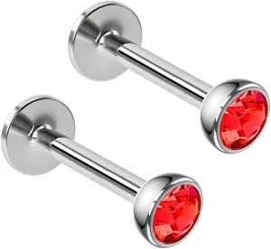 2pc 16g Surgical Steel Labret Monroe Lip Ring 3mm Red Gem Tragus Earring Stud Piercing Jewelry 8mm