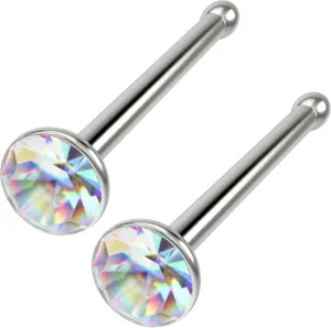 2pc 20g Surgical Stainless Steel Bone Nose Rings Straight Stud Nostril 1mm crystal CZ crystal Pin