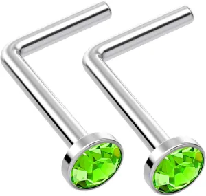 2pc L Shaped Nose Ring 18g 1mm 7mm Flesh Nostril Screw Nose Ring Crystal Hypoallergenic 316LVM Surgical Steel Stud Piercing Jewelry