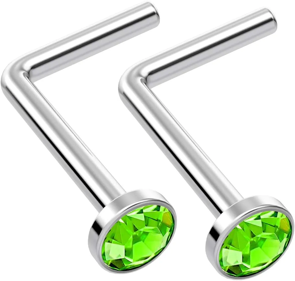 2pc L Shaped Nose Ring 18g 1mm 7mm Flesh Nostril Screw Nose Ring Crystal Hypoallergenic 316LVM Surgical Steel Stud Piercing Jewelry
