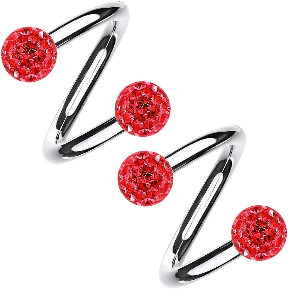 2pc Twisted Barbell Earring Surgical Steel - Twist Helix Earrings 16 Gauge - Spiral Belly Button Rings - 3mm Crystal Lip Ring Body Jewelry 5/16 8mm (choose Color)