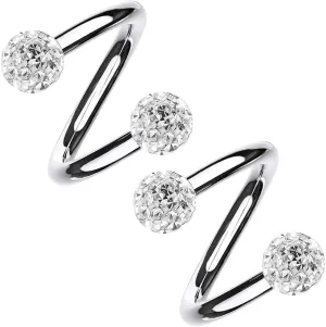 2pc Twisted Barbell Earring Surgical Steel - Twist Helix Earrings 16 Gauge - Spiral Belly Button Rings - 3mm Crystal Lip Ring Body Jewelry 5/16 8mm - CZ