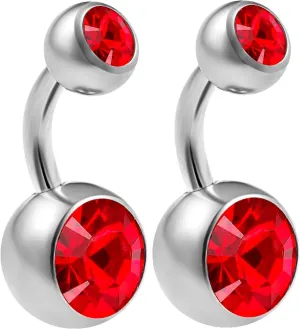 2pcs 14g Implant Grade Surgical Steel Double Crystal Short Navel Belly Button Ring 6mm1/4 14 gauge pick color(s)