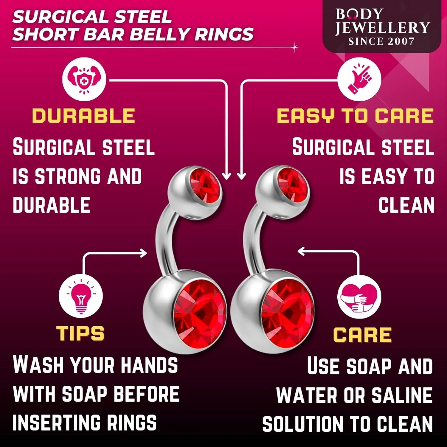 2pcs 14g Implant Grade Surgical Steel Double Crystal Short Navel Belly Button Ring 6mm1/4 14 gauge pick color(s)