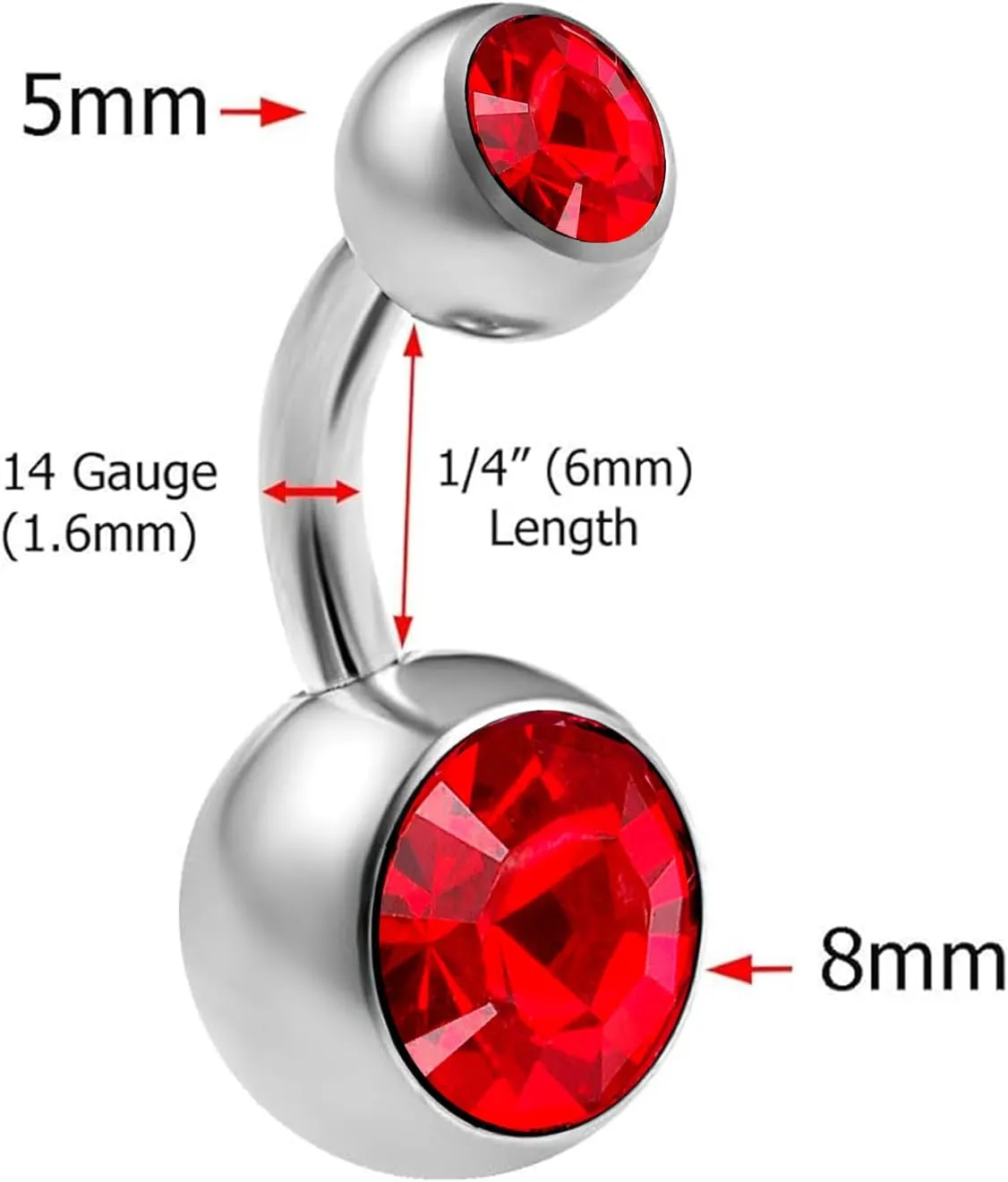 2pcs 14g Implant Grade Surgical Steel Double Crystal Short Navel Belly Button Ring 6mm1/4 14 gauge pick color(s)