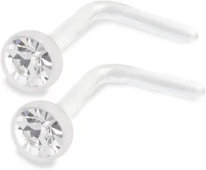 2pcs 20g 0.8mm Nose Screw Rings L Shaped Bioflex Flexible Nostril Piercing Jewelry 2.5mm Crystal Pick Color
