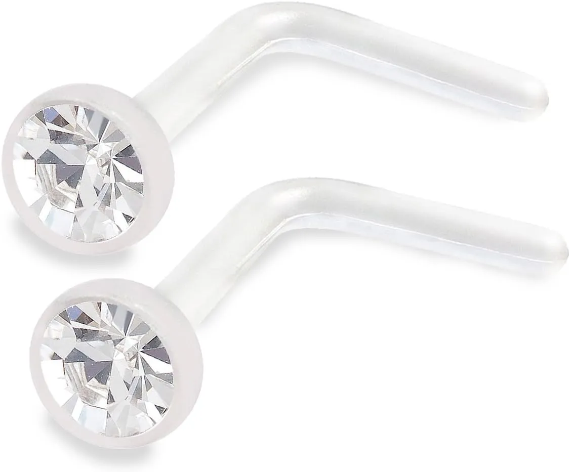 2pcs 20g 0.8mm Nose Screw Rings L Shaped Bioflex Flexible Nostril Piercing Jewelry 2.5mm Crystal Pick Color