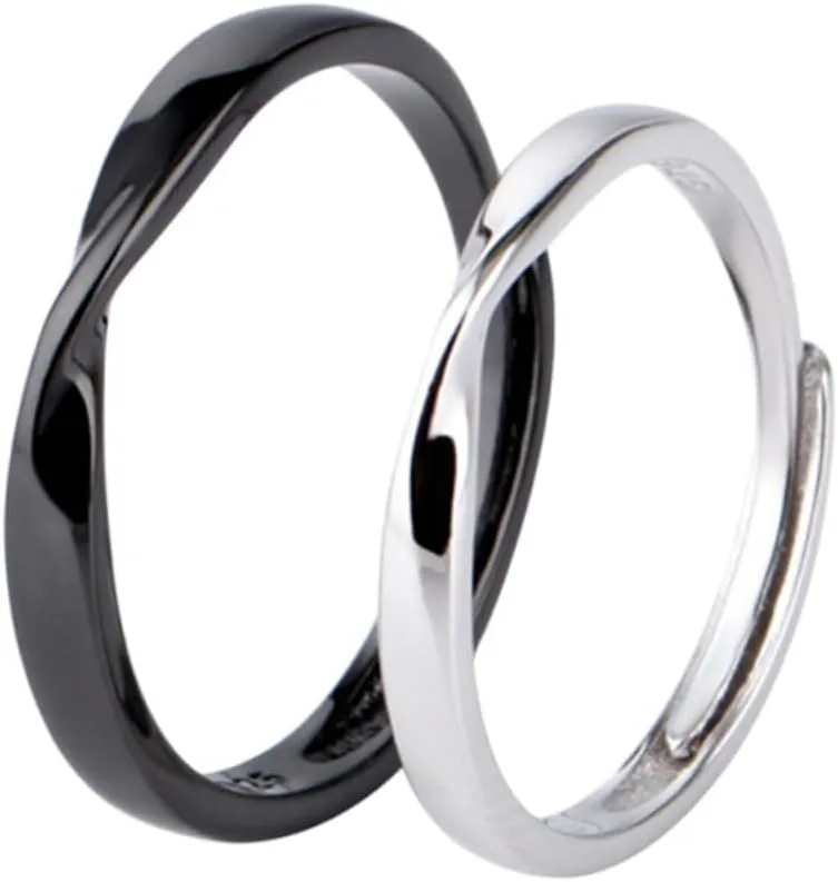 2pcs Adjustable Sterling Silver Couple Rings for Men Women Open Design Engagement Jewelry present Black Gold Male Ring