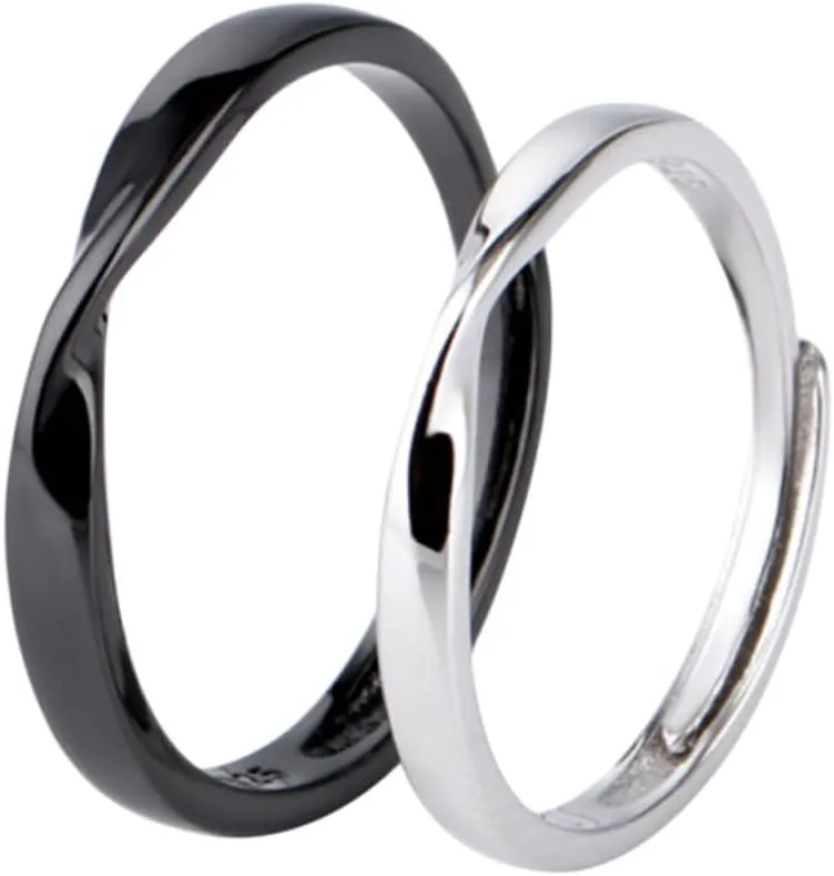 2pcs Adjustable Sterling Silver Couple Rings Jewelry for Women Men Black Gold Male Ring present for Weddings Anniversaries Birthdays