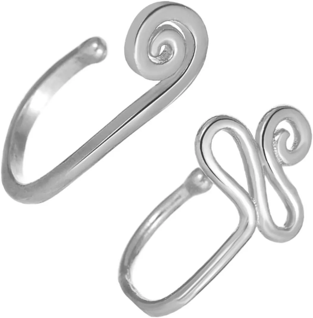2pcs Dangly Nose Rings Gold Hoops Nose Piercing Jewelry U-Shape Clip Silver for Women