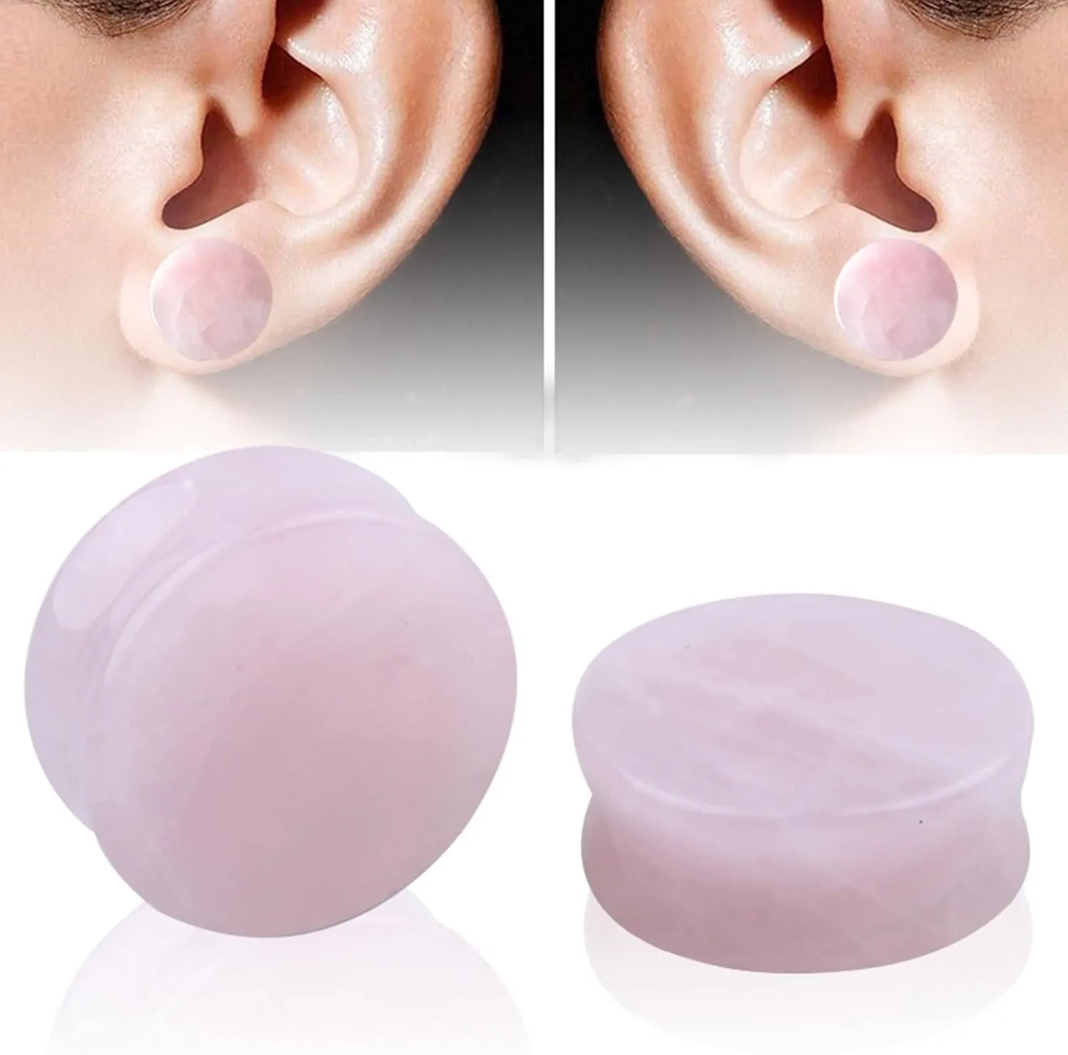 2Pcs Ear Gauge Plugs Women, Ear Gauges Unique Pink Stone Gauge Earrings Piercing Tunnels