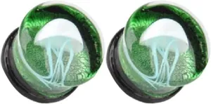 2Pcs Earrings Gauges for Men, Unique Gauges for Ears Marine Jellyfish with Glass Tunnels Ears