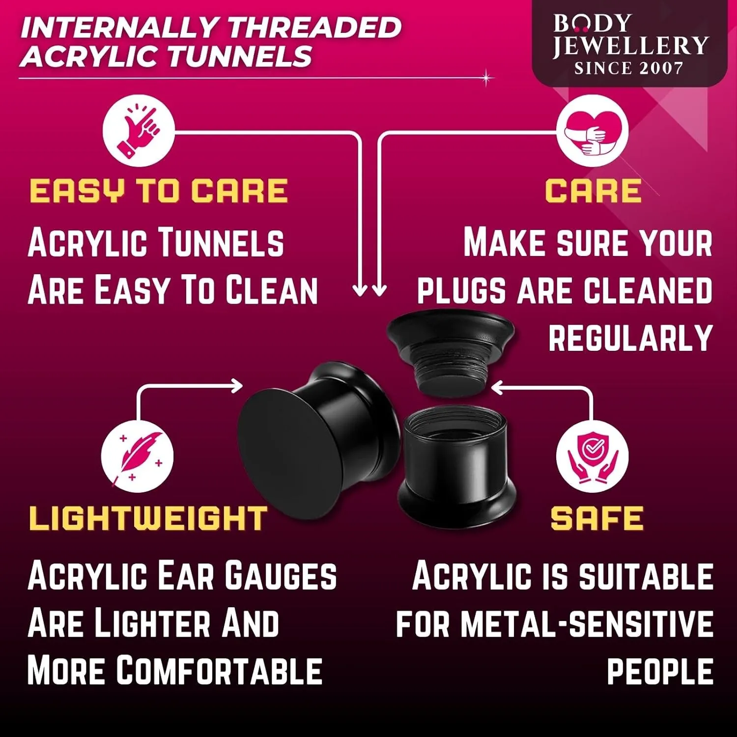 2pcs Internally Threaded Tunnels Screw Double Flared Plug Piercing Ear Gauge Expander Stretching C3VCT - Pick Size