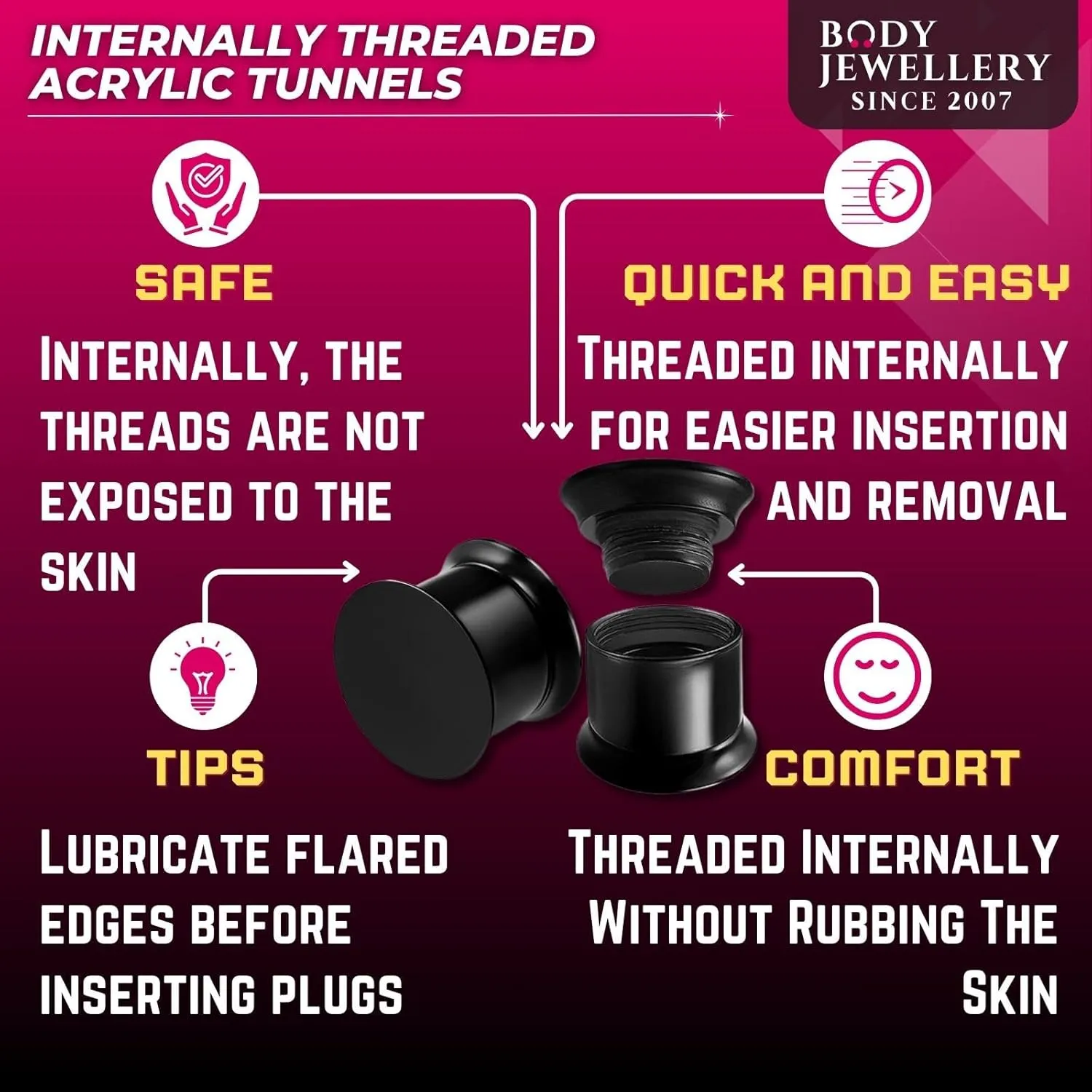 2pcs Internally Threaded Tunnels Screw Double Flared Plug Piercing Ear Gauge Expander Stretching C3VCT - Pick Size