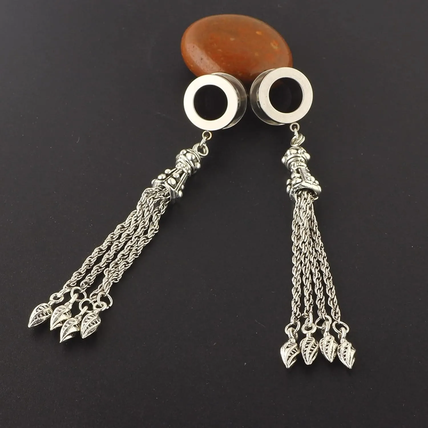 2Pcs Men Gauges for Ears, Unique Ear Gauges for Men with Chain Dangle Stainless Steel Gauge Earrings