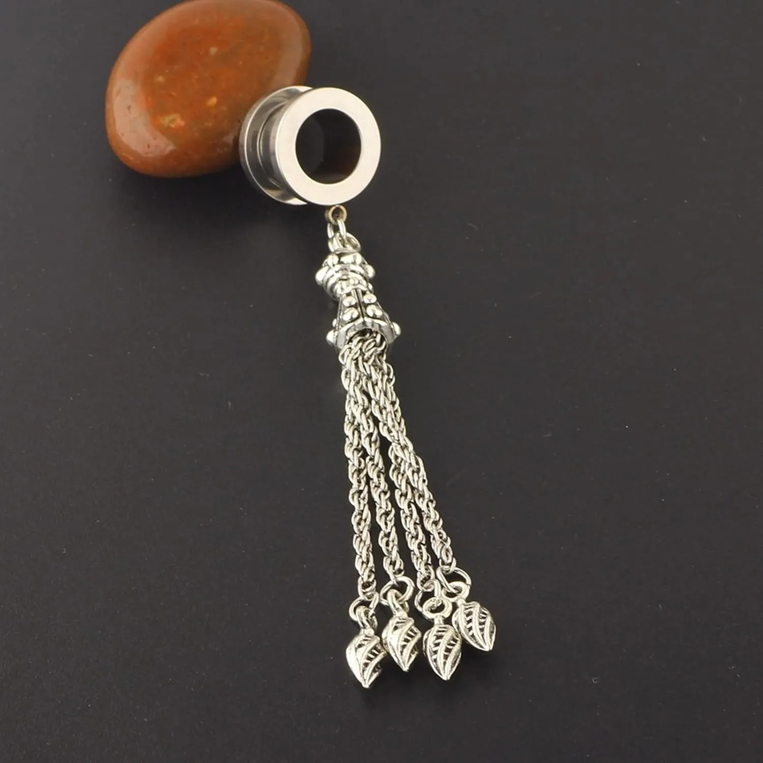 2Pcs Men Gauges for Ears, Unique Ear Gauges for Men with Chain Dangle Stainless Steel Gauge Earrings