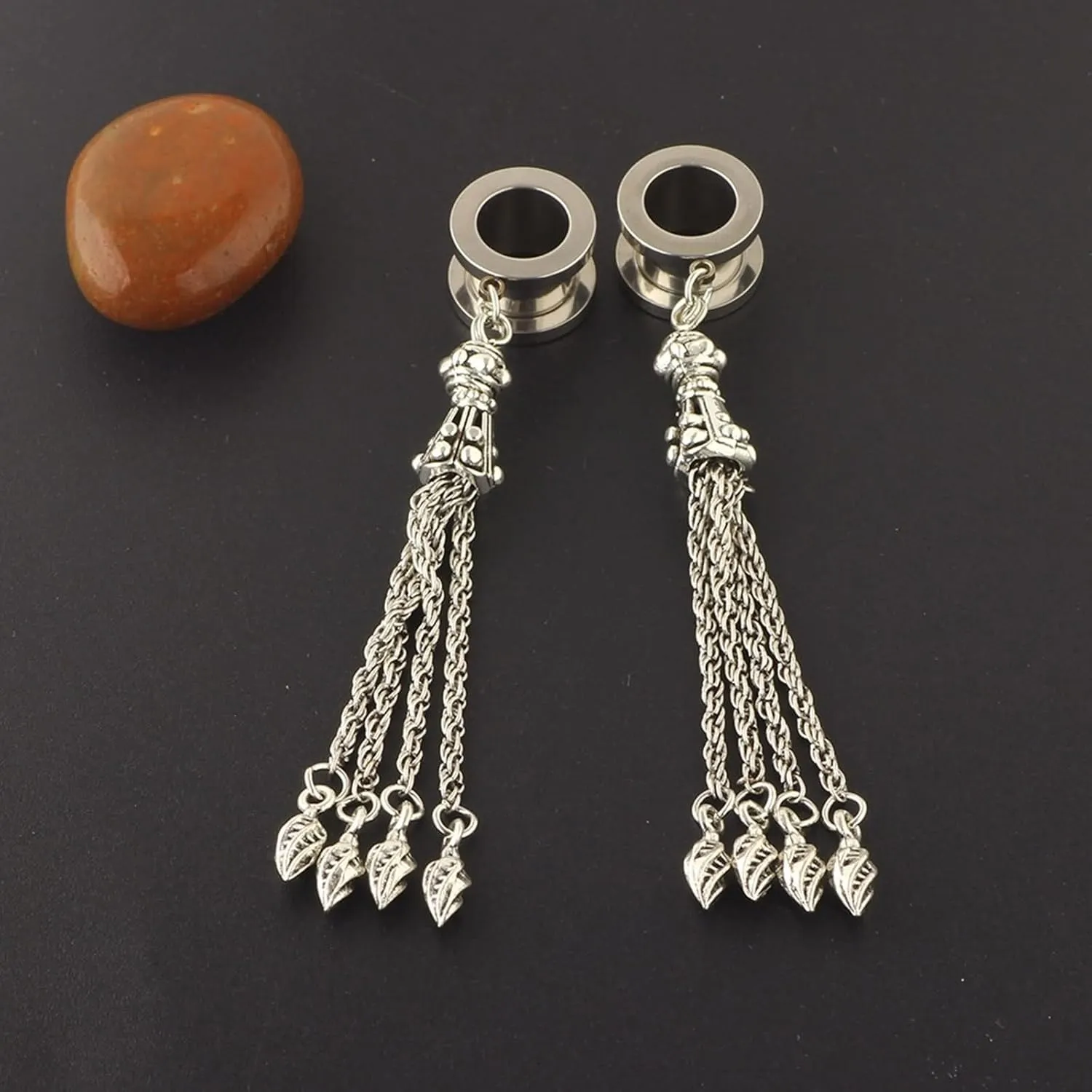 2Pcs Men Gauges for Ears, Unique Ear Gauges for Men with Chain Dangle Stainless Steel Gauge Earrings