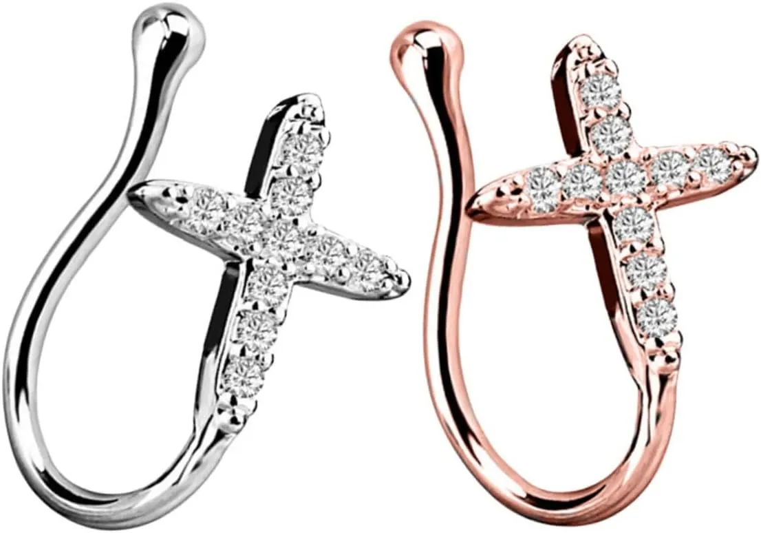 2Pcs Non Piercing Fake Nose Rings Clips Shaped Rhinestone Hoops Stylish Accessory for Everyday Wear for Enhancing Nose Shape